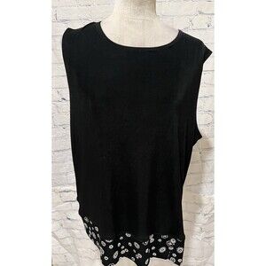 Coldwater Creek Stretch Black Floral Bottom Tank Top, Plus Size 2X